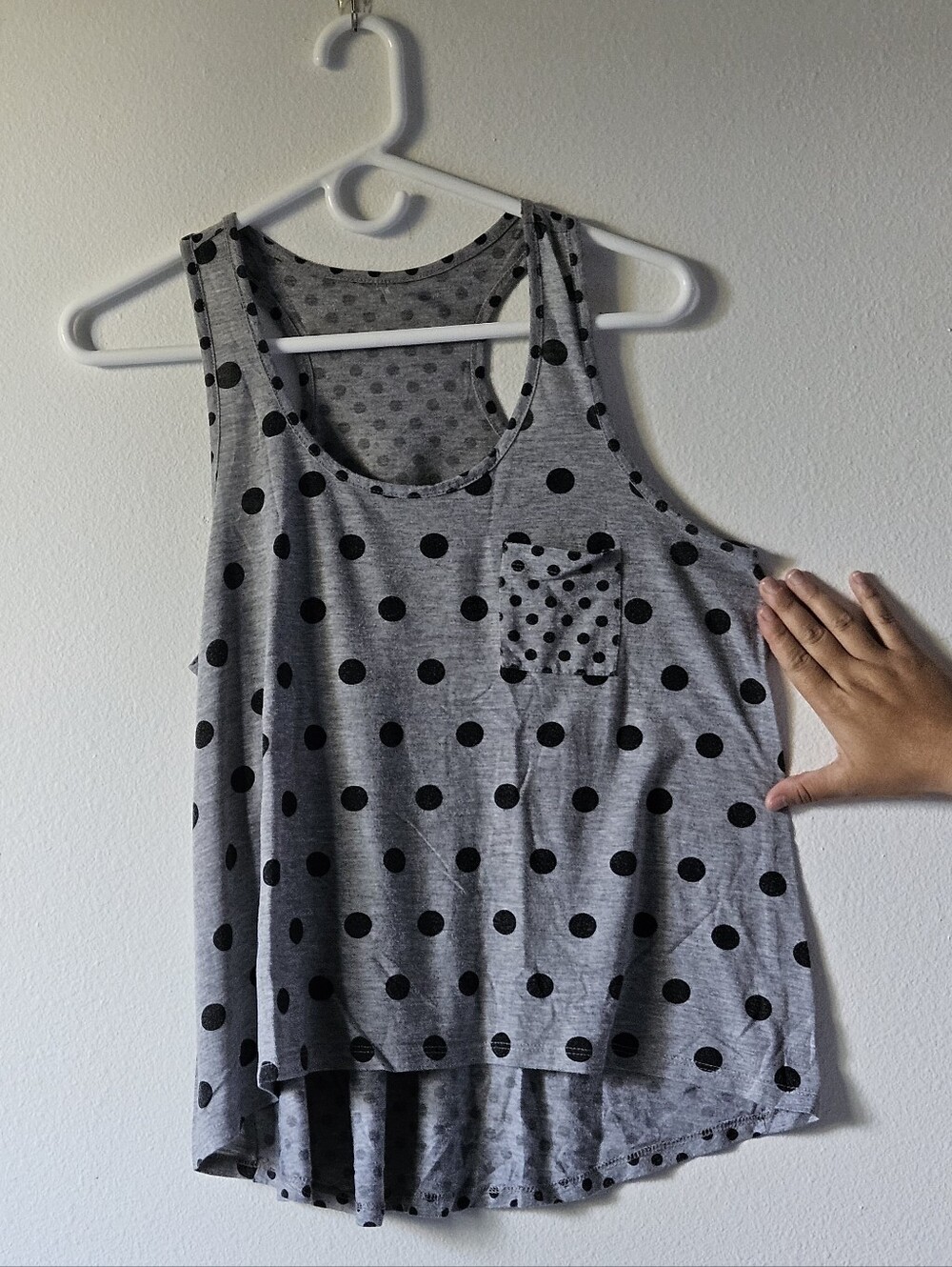 Gray Polka Dot Pocket Tank Top - Women's Casual Summer Top